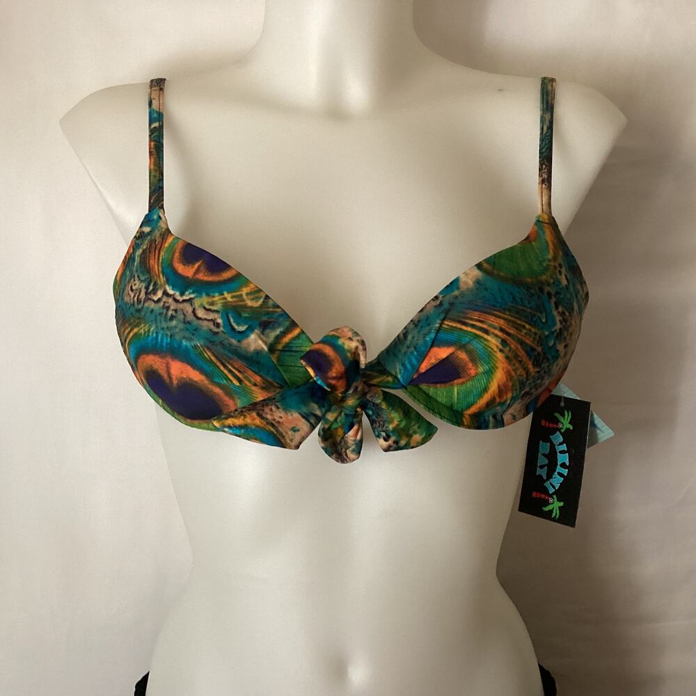 1457 NWT Bikini Bay MM72T Cup Size Pushup Top Green Plume PPGR Size 6